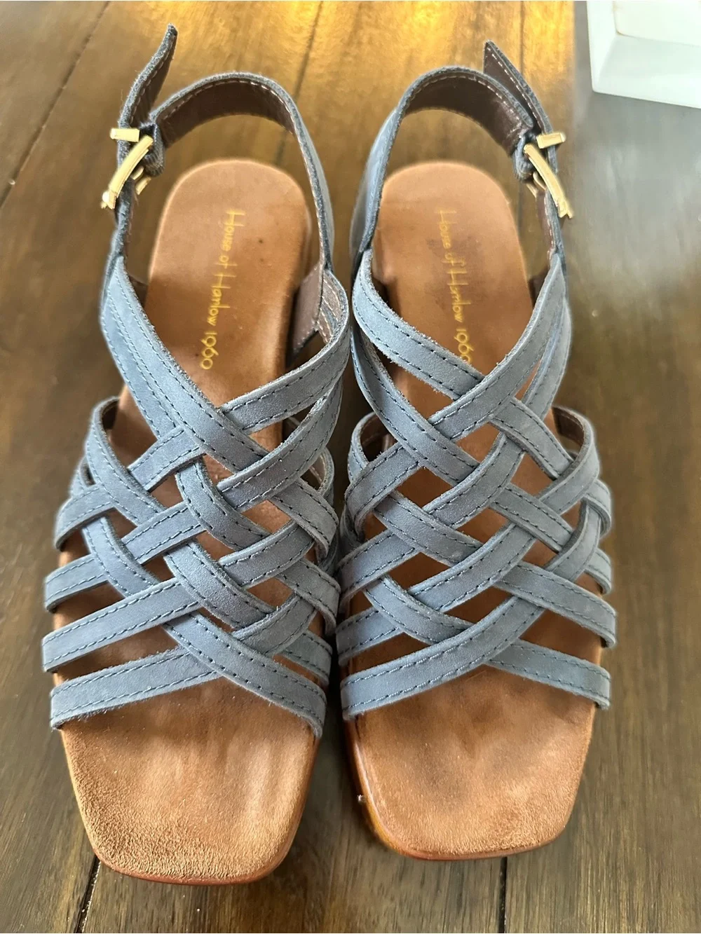 House of Harlow 1960 Blue Woven Leather Platform Sandal